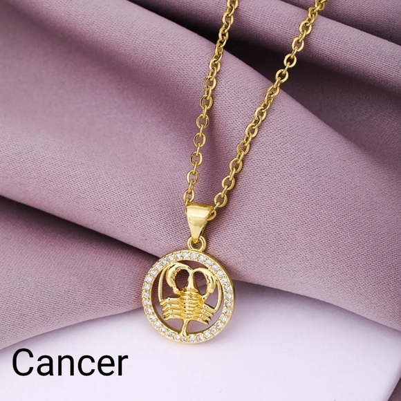 Cancer Zodiac Necklace Inlaid Zircon Gold Plated Stainless Steel - Picture 10 of 14